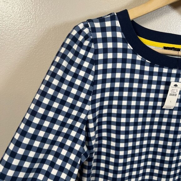 Talbots Terry Shift Dress Size Large Blue Gingham Preppy Comfy Knee Length - Picture 5 of 9